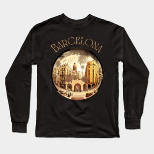 Barcelona Spain Travel Street Art - Retro Vintage Long Sleeve T-Shirt